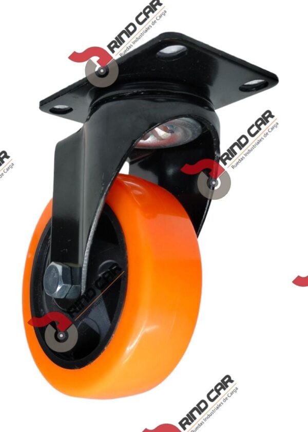 Rueda Rodaja Naranja PU C/Balero Giratoria 4" X 1-1/4" Cap.130kg - Image 4