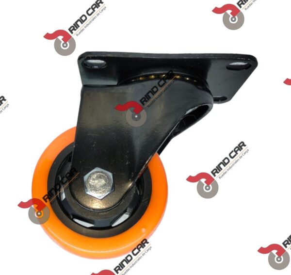 Rueda Rodaja Naranja PU C/Balero Giratoria  3" X 1-1/4" Cap.100kg