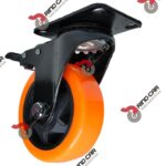 Rueda Rodaja Naranja PU C/Balero Giratoria C/Freno Total. 4" X 1-1/4" Cap.120Kg