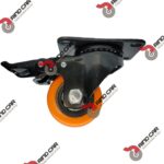 Rueda Rodaja Naranja PU C/Balero Giratoria C/Freno Total.  2-1/2" X 1-1/4"Cap.80Kg