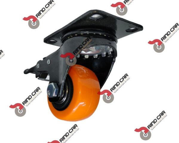Rueda Rodaja Naranja PU C/Balero Giratoria C/Freno Total.  2-1/2" X 1-1/4"Cap.80Kg - Image 2