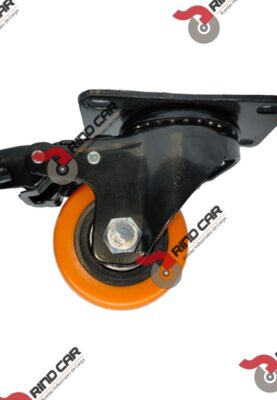 Rueda Rodaja Naranja PU C/Balero Giratoria C/Freno Total.  2-1/2" X 1-1/4"Cap.80Kg