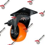 Rueda Rodaja Naranja PU C/Balero Giratoria C/Freno Total. 3" X 1-1/4" Cap.100Kg