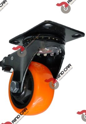 Rueda Rodaja Naranja PU C/Balero Giratoria C/Freno Total. 3" X 1-1/4" Cap.100Kg