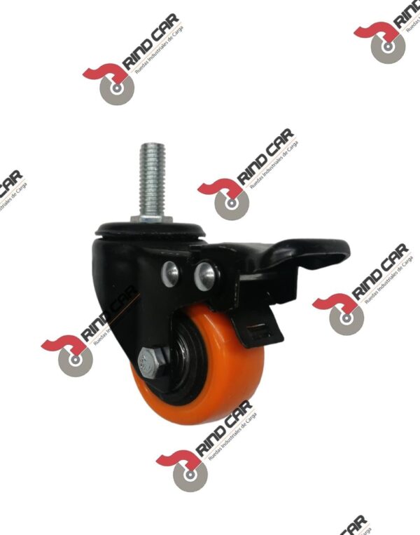 Rodaja Giratoria 2" x 1" Con Freno y Rosca 10mm Cap.50Kg