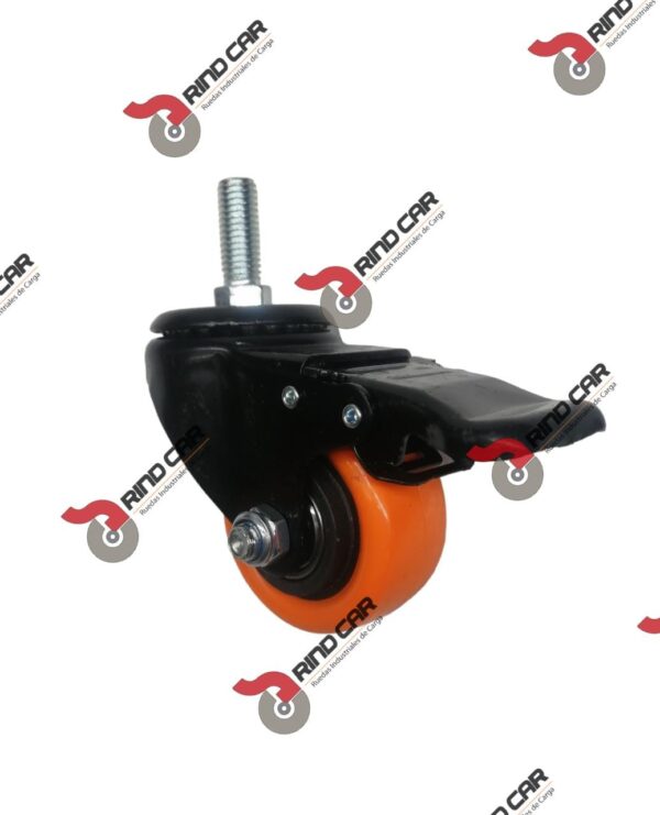 Rodaja Giratoria  2-1/2" x 1-1/4"  Rosca 12mm y Freno Total Cap.80Kg