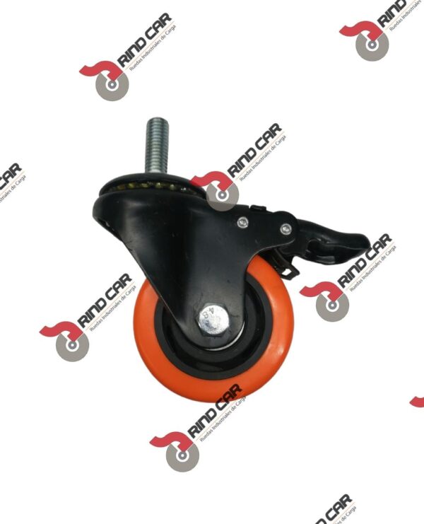Rueda Rodaja Giratoria 3" x 1-1/4"Rosca 12mm y Freno Total  Cap.100Kg - Image 2