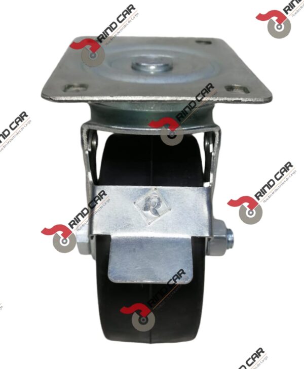 Rueda Rodaja Industrial 4"Rueda De Hule Con Balero, Placa Giratoria y Freno De Pie Cap.140kg - Image 2