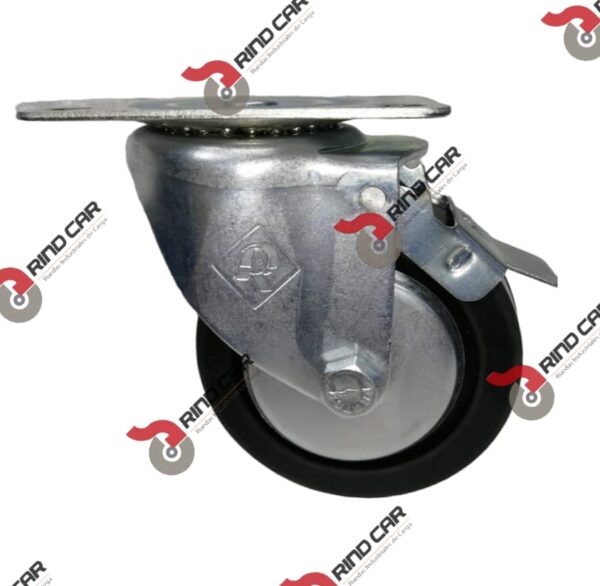 Rueda Rodaja Industrial 4"Rueda De Hule Con Balero, Placa Giratoria y Freno De Pie Cap.140kg - Image 3
