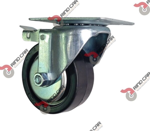 Rueda Rodaja Industrial 4"Rueda De Hule Con Balero, Placa Giratoria y Freno De Pie Cap.140kg