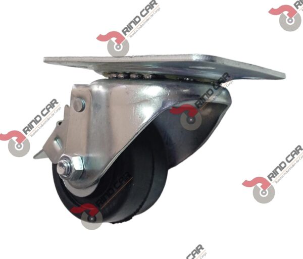 Rodaja Industrial 2 1/2"Rueda De Hule con Balero Placa Giratoria y Freno pie 80kg