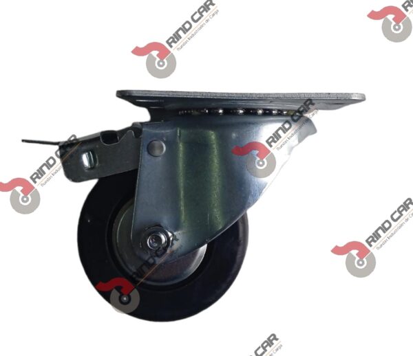 Rodaja Industrial 3"Rueda De Hule con Balero placa Giratoria y Freno pie Cap110kg - Image 3