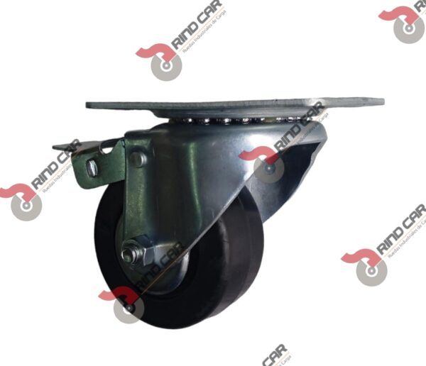 Rodaja Industrial 3"Rueda De Hule con Balero placa Giratoria y Freno pie Cap110kg