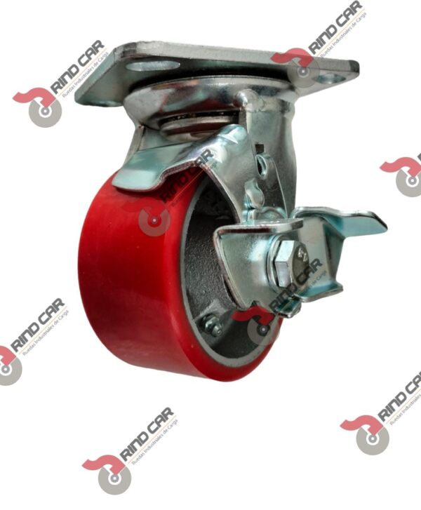 Rueda Rodaja C/Freno Giraoria 4"X2"Fierro V-Poliuretano Cap.230Kg