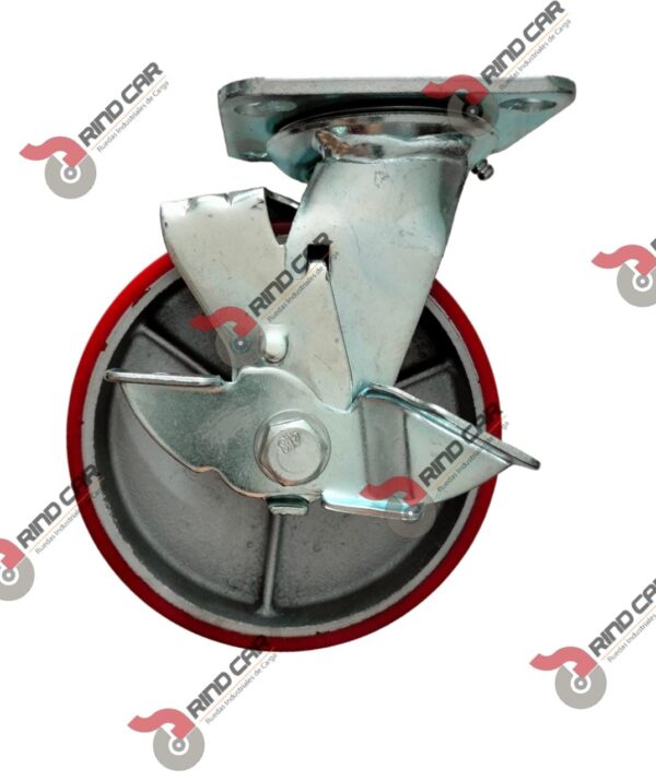 Rueda Rodaja C/Freno Giratoria 6″X2″Fierro V-Poliuretano Cap.400Kg - Image 2