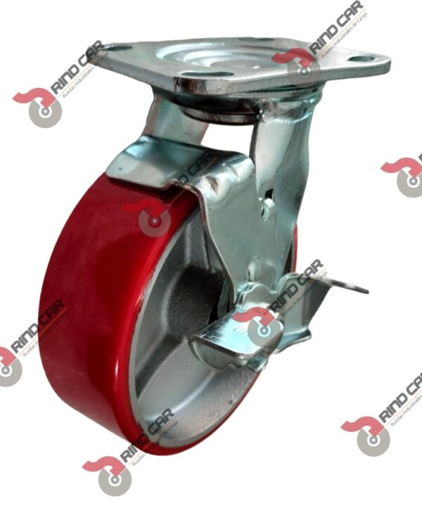 Rueda Rodaja C/Freno Giratoria 6″X2″Fierro V-Poliuretano Cap.400Kg