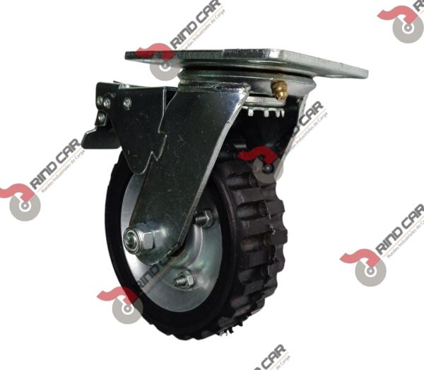 Rodaja Giratoria De 6"X2" Rueda Economica  De Hule Y Rin Lamina Con Freno Total Cap Carga 100Kg
