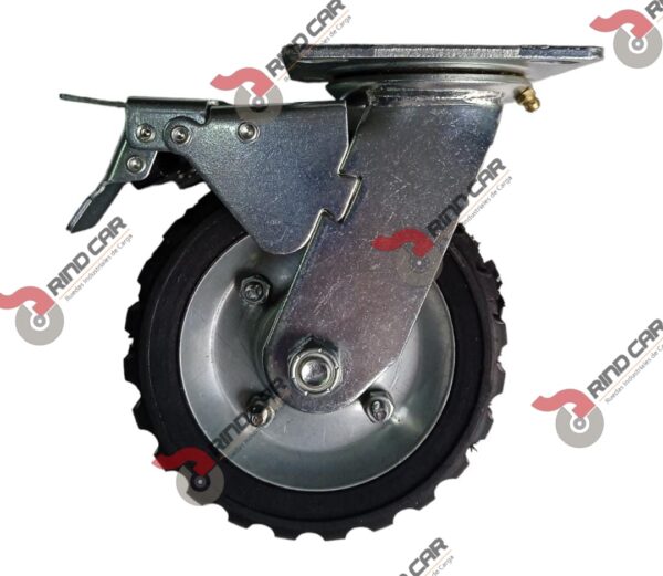 Rodaja Giratoria De 6"X2" Rueda Economica  De Hule Y Rin Lamina Con Freno Total Cap Carga 100Kg - Image 2