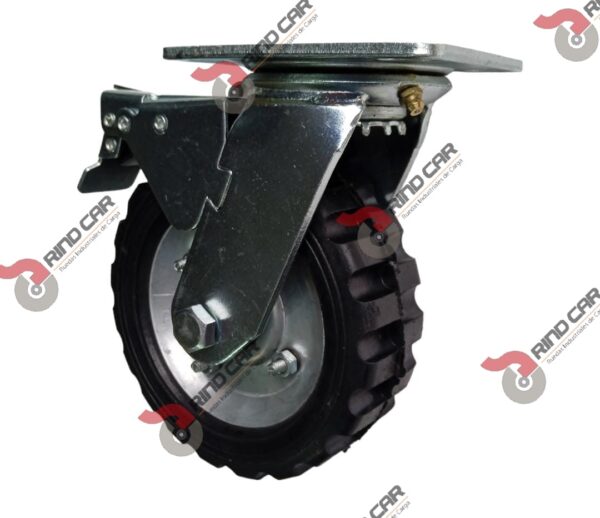 Rueda Rodaja Giratoria de 6"X2-1/8" Rueda de Hule Industrial y Rin Lamina  Con Freno Total Cap Carga 110Kg