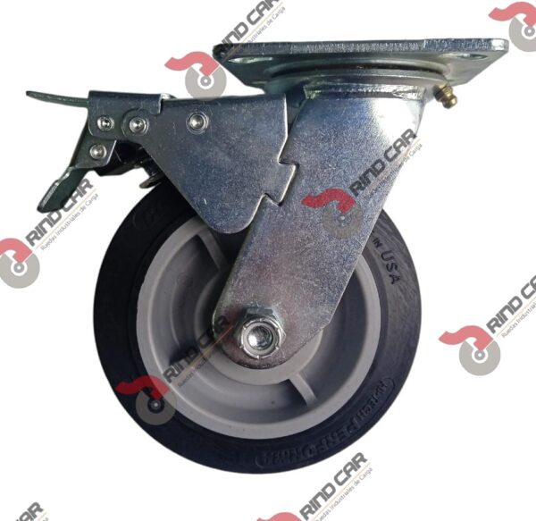 Rodaja Giratoria Con Freno Total De 6"X2" Rueda Performa Rubber Cap Carga 600 Lbs - Image 3