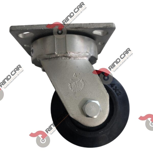 Rodaja Giratoria Alto impacto 4"x2" fierro hule Vulcanizado cap.280Kg - Image 2