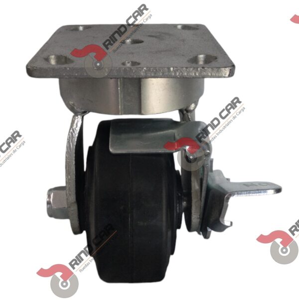 Rodaja Giratoria Alto impacto con Freno 4"x2" fierro hule Vulcanizado cap.280Kg - Image 3