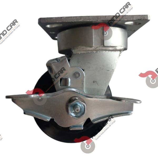 Rodaja Giratoria Alto impacto con Freno 4"x2" fierro hule Vulcanizado cap.280Kg - Image 2