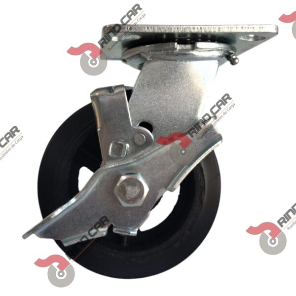Rodaja Giratoria con Freno 5"x2" Fierro Hule Vulcanizado cap.180Kg - Image 2