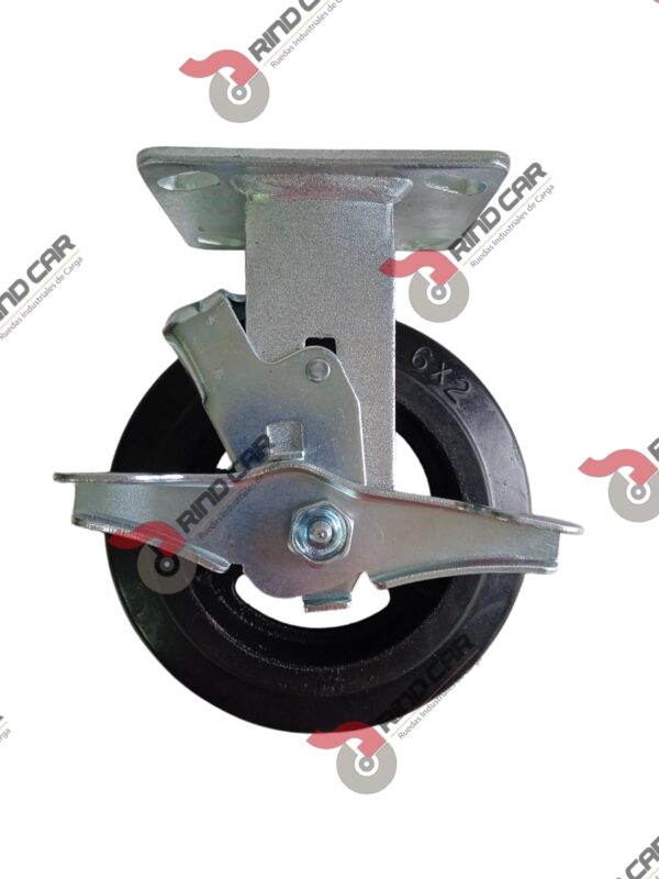 Rodaja Fija con Freno 6"x2" Fierro Hule Vulcanizado cap. 249Kg - Image 3