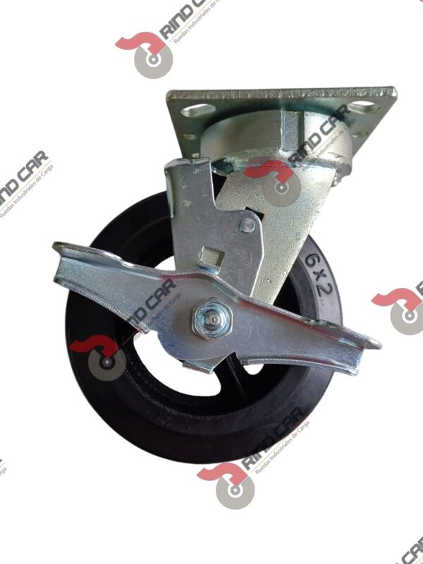 Rodaja Giratoria Alto Impacto con freno 6"x2" fierro hule cap. 320Kg - Image 2