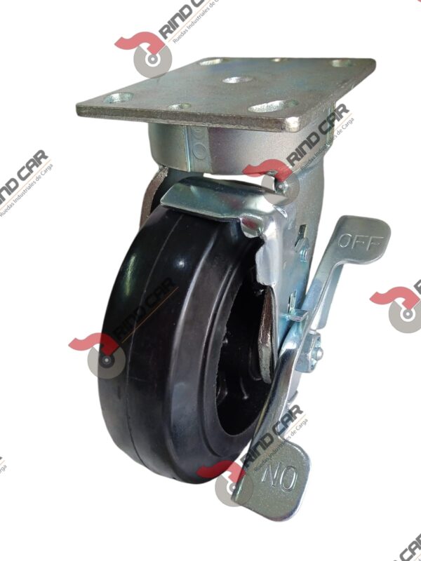 Rodaja Giratoria Alto Impacto con freno 6"x2" fierro hule cap. 320Kg