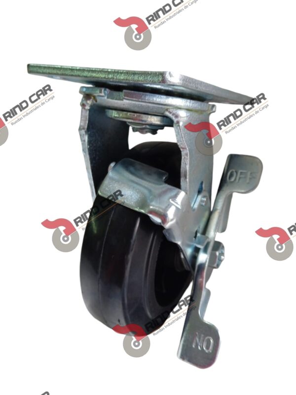 Rodaja Giratoria con freno 6"x2" fierro hule cap. 249 Kg