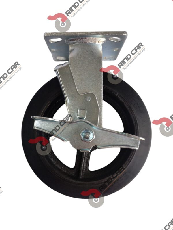 Rodaja Fija con freno 8"x2" fierro hule Vulcanizado cap. 420 Kg - Image 3