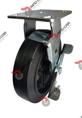 Rodaja Fija con freno 8"x2" fierro hule Vulcanizado cap. 420 Kg