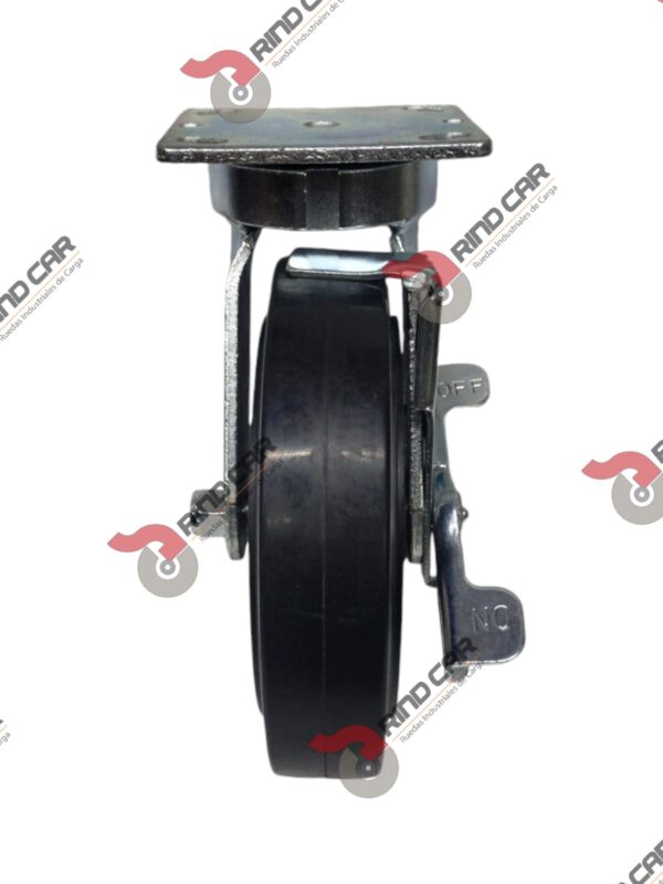 Rodaja Giratoria Alto Impacto con freno 8"x2" fierro hule Vulcanizado cap. 500Kg - Image 2