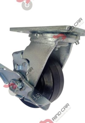 Rodaja Giratoria con freno 4"x2" fierro hule Vulcanizado cap.180Kg