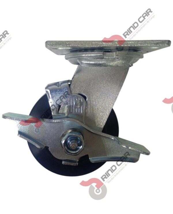 Rodaja Giratoria con freno 4"x2" fierro hule Vulcanizado cap.180Kg - Image 3
