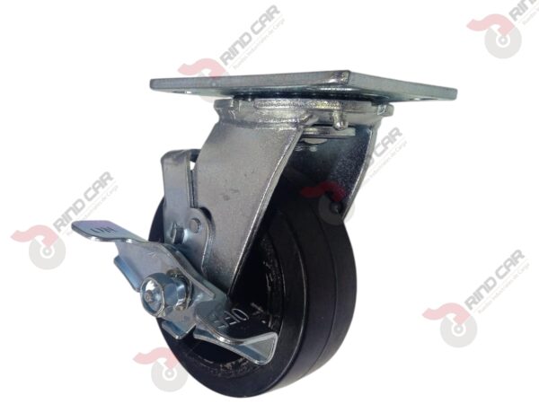 Rodaja Giratoria con Freno 5"x2" Fierro Hule Vulcanizado cap.180Kg