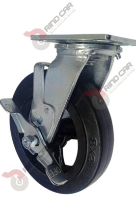 Rodaja Giratoria con freno 8"x2" fierro hule Vulcanizado cap. 420 Kg