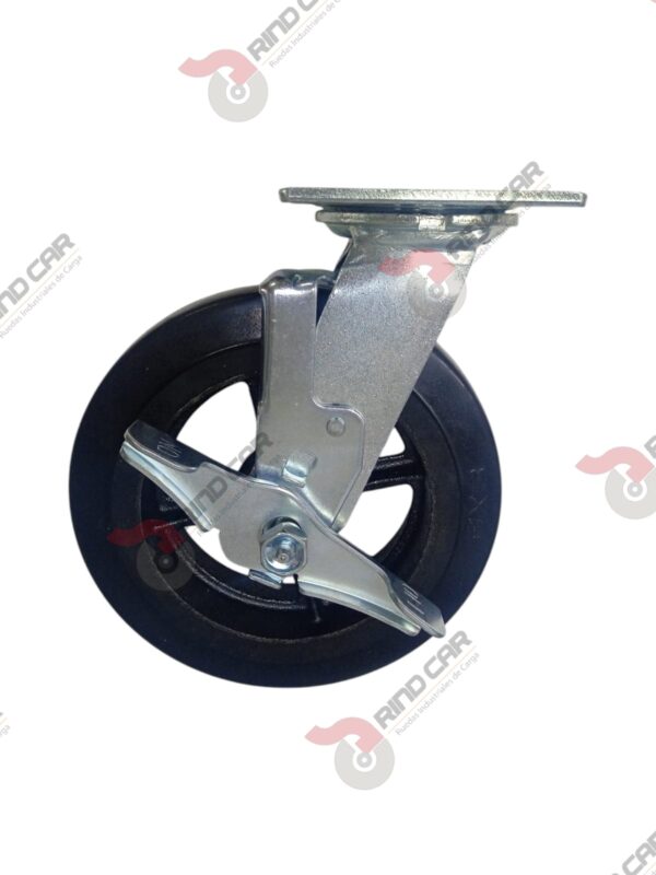 Rodaja Giratoria con freno 8"x2" fierro hule Vulcanizado cap. 420 Kg - Image 2