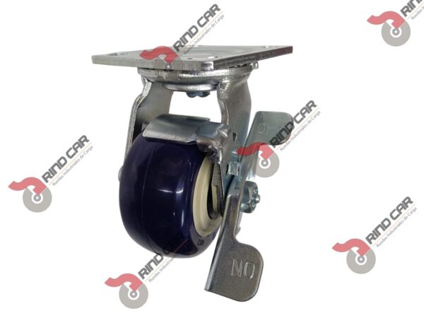 Rodaja Giratoria Con Freno 4"x2" de Poliuretano con centro de Polipropileno cap. 300kg
