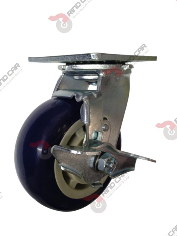Rodaja Giratoria Con Freno 6"x2 de Poliuretano con centro de Polipropileno cap. 450kg