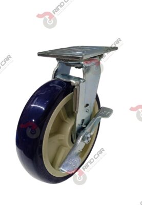 Rodaja Giratoria Con Freno 8"x2 de Poliuretano con centro de Polipropileno cap. 544 kg