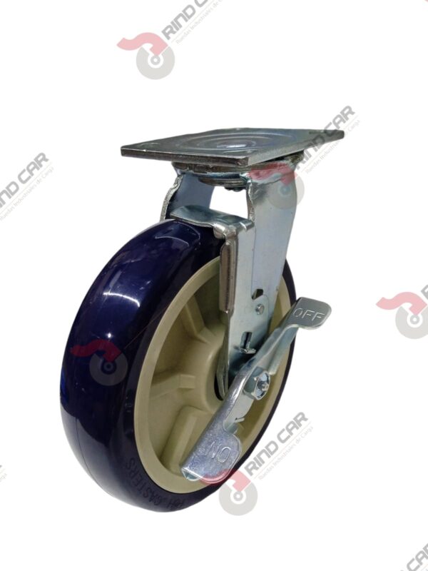 Rodaja Giratoria Con Freno 8"x2 de Poliuretano con centro de Polipropileno cap. 544 kg