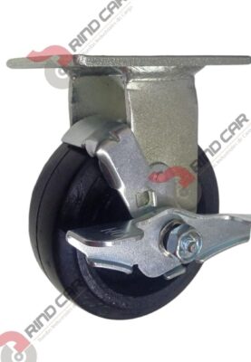 Rodaja Fija con Freno 5"x2" Fierro Hule Vulcanizado cap.180Kg