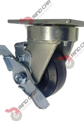 Rodaja Giratoria Alto impacto con Freno 4"x2" fierro hule Vulcanizado cap.280Kg