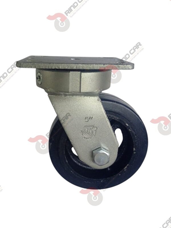 Rodaja Giratoria Alto Impacto 5"x2" fierro hule Vulcanizado cap. 280Kg - Image 3