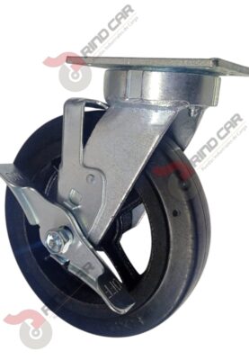 Rodaja Giratoria Alto Impacto con freno 8"x2" fierro hule Vulcanizado cap. 500Kg