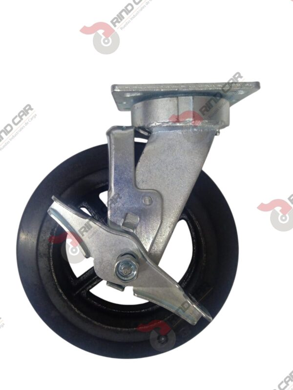 Rodaja Giratoria Alto Impacto con freno 8"x2" fierro hule Vulcanizado cap. 500Kg - Image 3