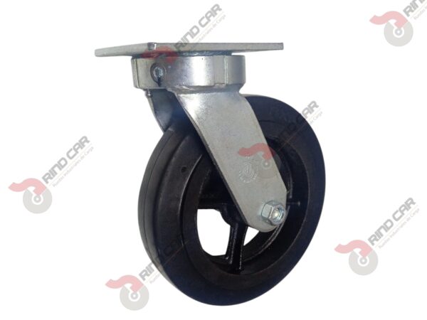 Rodaja Giratoria Alto Impacto 8"x2" fierro hule Vulcanizado cap. 500 Kg